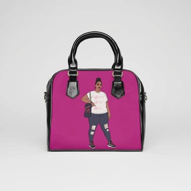 Printed PU Leather Shoulder Handbag, Caricature Art Design, Adjustable Removable Strap, Double-Sided Print, Pockets, 9.45" x 8.27"