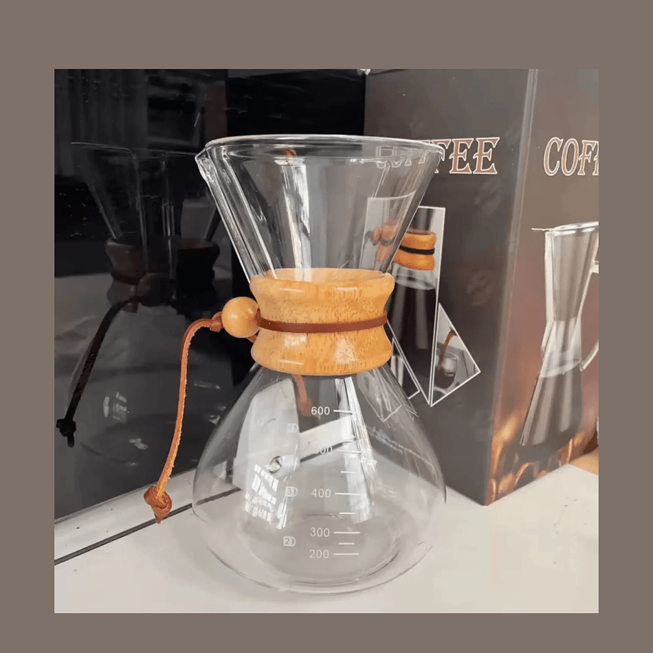 Glass Pour-Over Coffee Maker, Chemex-Style Brewer, Clean Bright Cup, 600ml (1–3 Cups), Clear