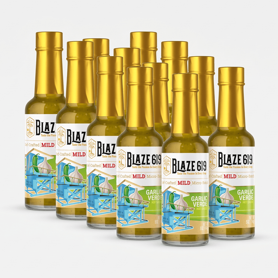 Garlic Verde Hot Sauce, Habanero & Jalapeño, Savory Verde Heat, 12-Pack Case, 5 oz Bottles