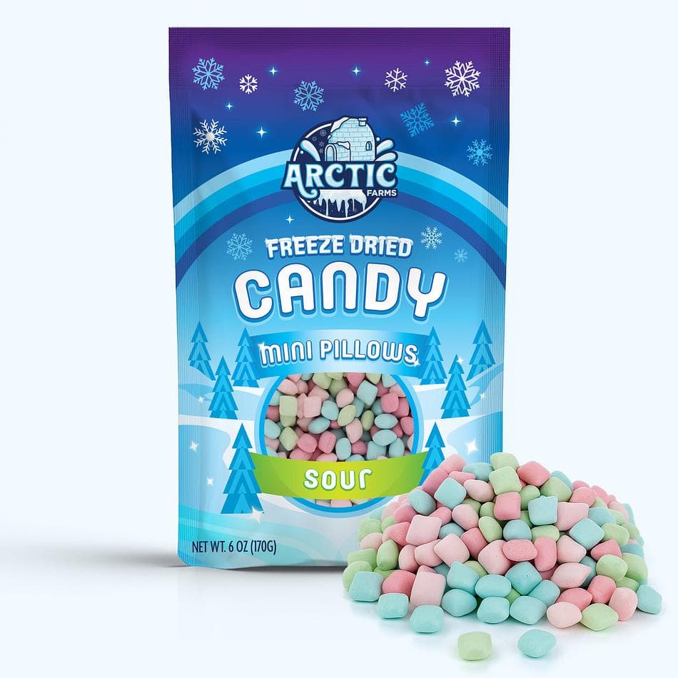 Freeze-Dried Mini Pillows, Sour, Light, Airy, Ultra-Fruity Candy Bites, Large Resealable Bag (6 oz)