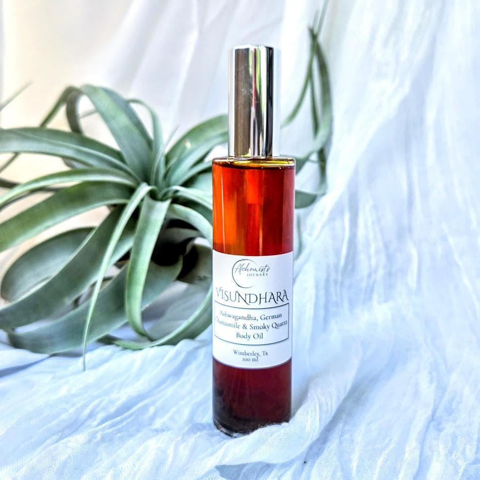Vasundhara “Earth Star Chakra,” Ashwagandha & Chamomile Infused Body Oil scented with Patchouli and Myrrh