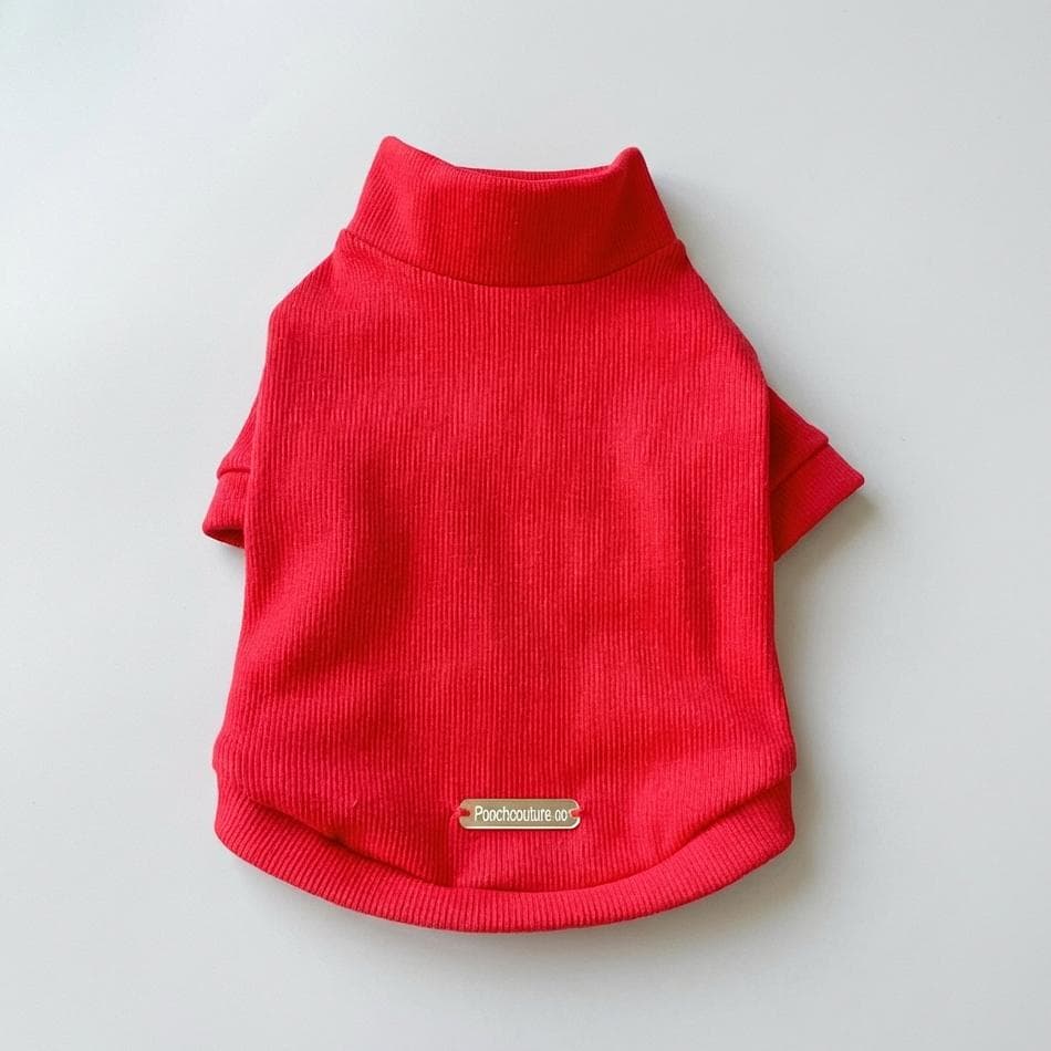 Dog Turtleneck Shirt, Ribbed Cotton & Spandex, Cozy Stretch Fit, Holiday Red, Sizes 2XS–XXL