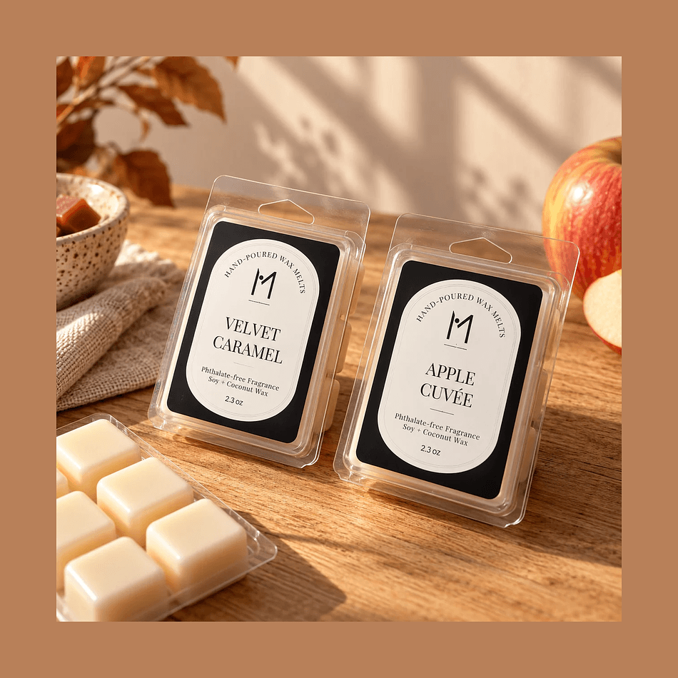 Fall Wax Melts Clamshell, Soy & Coconut Wax Blend, Flameless Cozy Home Fragrance, 2.3 oz (Choose Apple or Caramel)