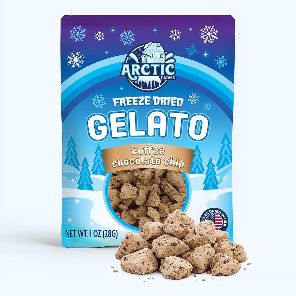 Freeze-Dried Gelato Bites, Coffee Chocolate Chip, No-Melt Dessert Snack, Resealable Bag (1 oz)