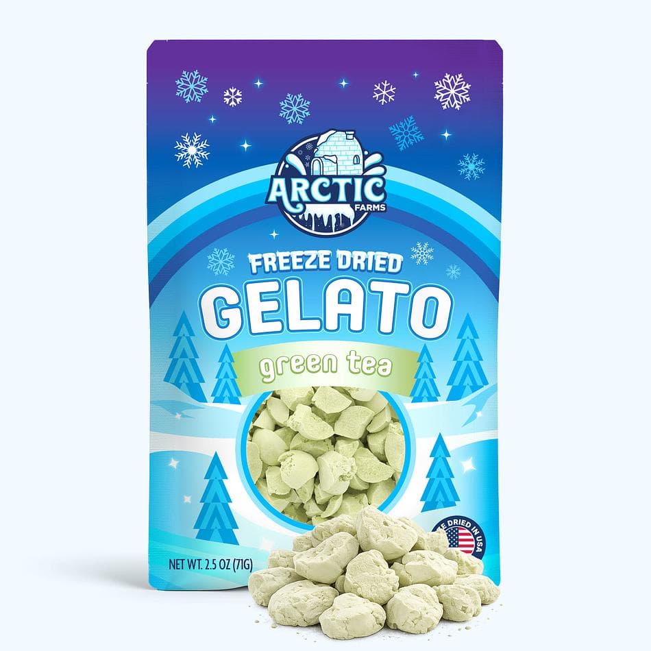 Freeze-Dried Green Tea Gelato Bites, Real Green Tea Powder, Melt-in-Your-Mouth Crunch, Shelf-Stable Snack, Large Resealable Bag (2.5 oz)