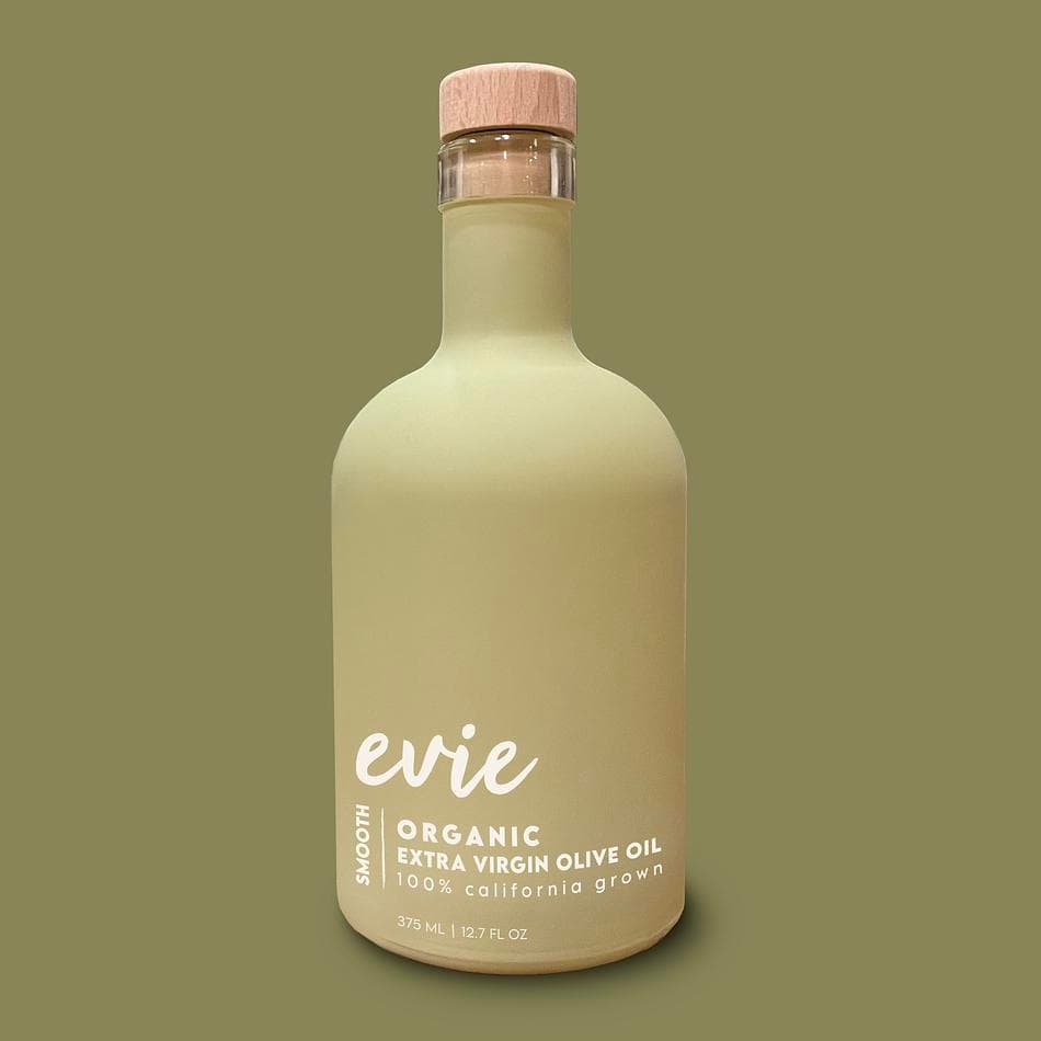 Evie SMOOTH Organic Extra Virgin Olive Oil, Arbosana, Smooth Mild Flavor, High Polyphenols, Cold-Pressed California EVOO, 375ml