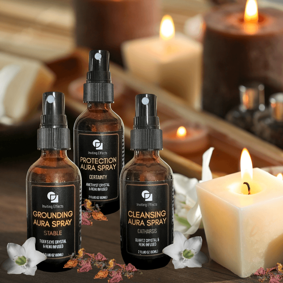 Aura Spray Set, Cleansing Grounding Protection, 3-Pack Recyclable Glass, 2 oz Each