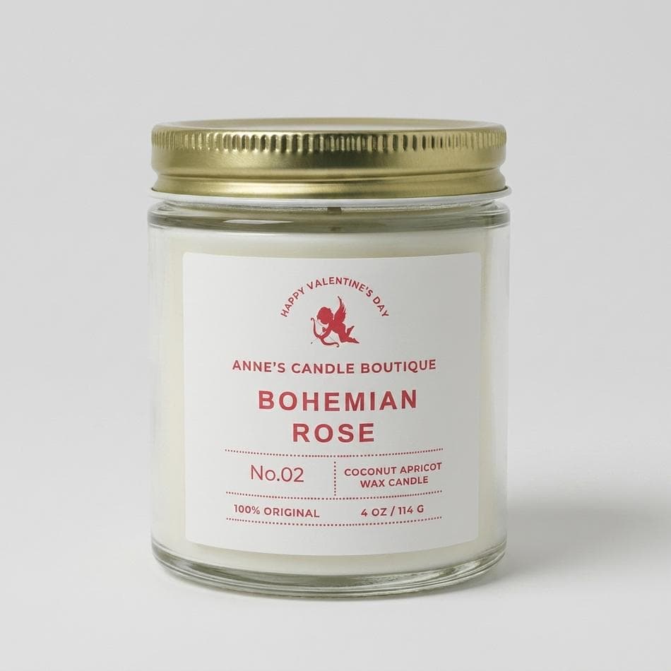 Bohemian Rose Scented Candle, Rose Petals & Earthy Notes, Cozy Romantic Floral Aroma, 4 oz Travel Candle