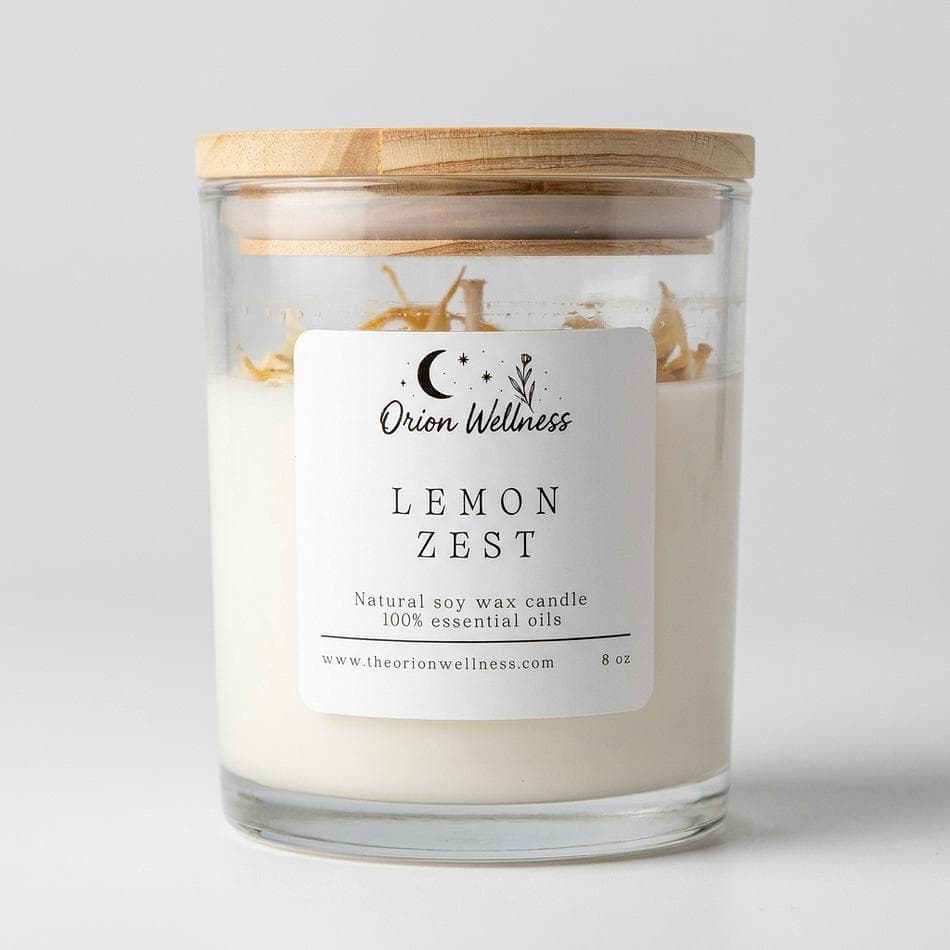 Soy Wax Candle, Lemon, Bergamot & Grapefruit Essential Oils, Uplifting Citrus Scent, 8 oz Single Wick, 40–45 hr Burn