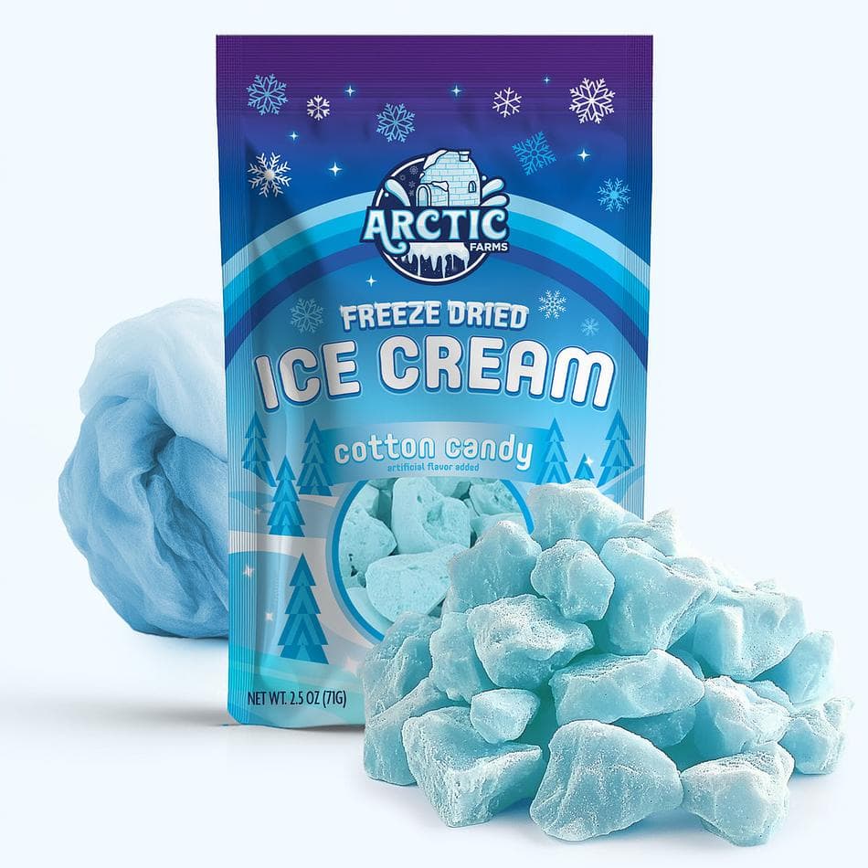 Freeze-Dried Ice Cream Bits, Cotton Candy Blue, No-Melt Crunchy Snack, Shelf-Stable, Large Resealable Bag (2.5 oz)