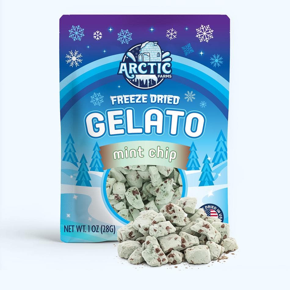 Freeze-Dried Gelato Bites, Mint & Chocolate Chips, No-Melt Dessert Snack, Pack of 3 Resealable Bags (1 oz each)