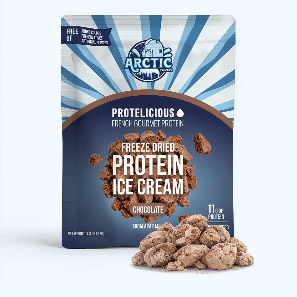 Freeze-Dried Protein Ice Cream Bites, A2A2 Milk & Cocoa, Zero Added Sugar, Crunchy Chocolate, Small Bag 1.3 oz