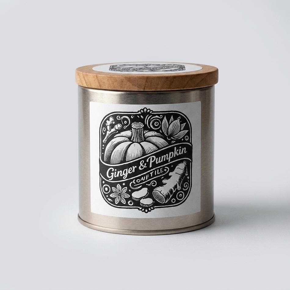 Coconut Wax Candle Tin, Ginger & Pumpkin, Warm Gourmand Fall Scent, 6 oz Seasonal Limited Edition