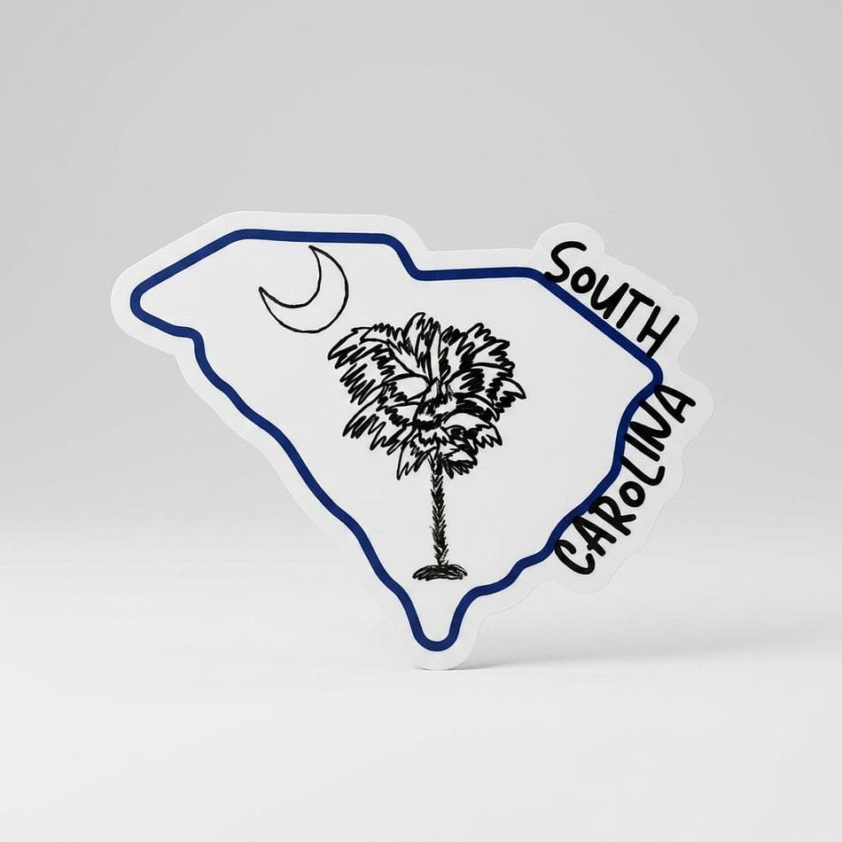 Waterproof Vinyl Sticker, Palmetto Tree & Crescent Moon South Carolina, Dishwasher Safe Removable Decal, 4x4 in