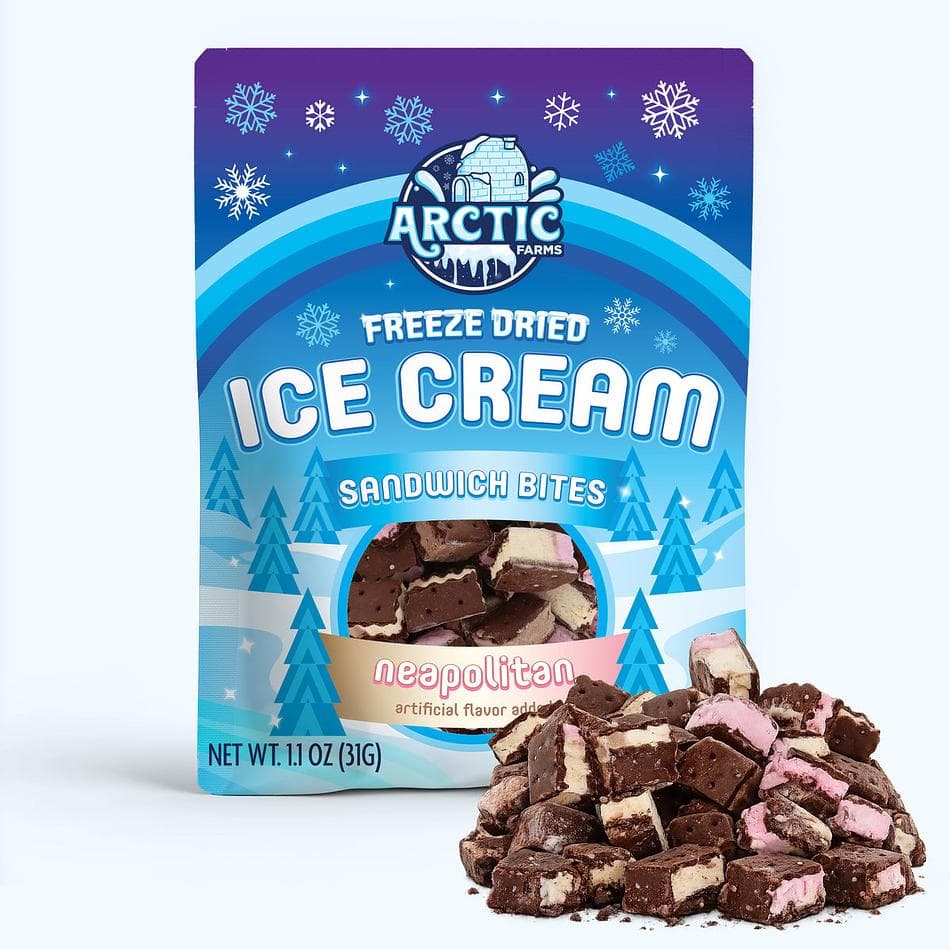 Freeze-Dried Ice Cream Sandwich Bites, Neapolitan, Real Ice Cream, Crunchy No-Melt Snack, Resealable Bag (1.1 oz)