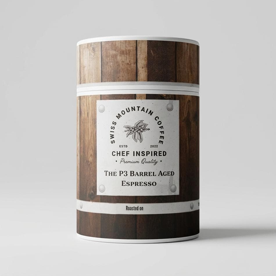 Barrel-Aged Espresso Blend, Heaven Hill Bourbon Barrel, Earthy & Floral, Whole Bean or Ground, 8 oz Tube / 5 lb Bag
