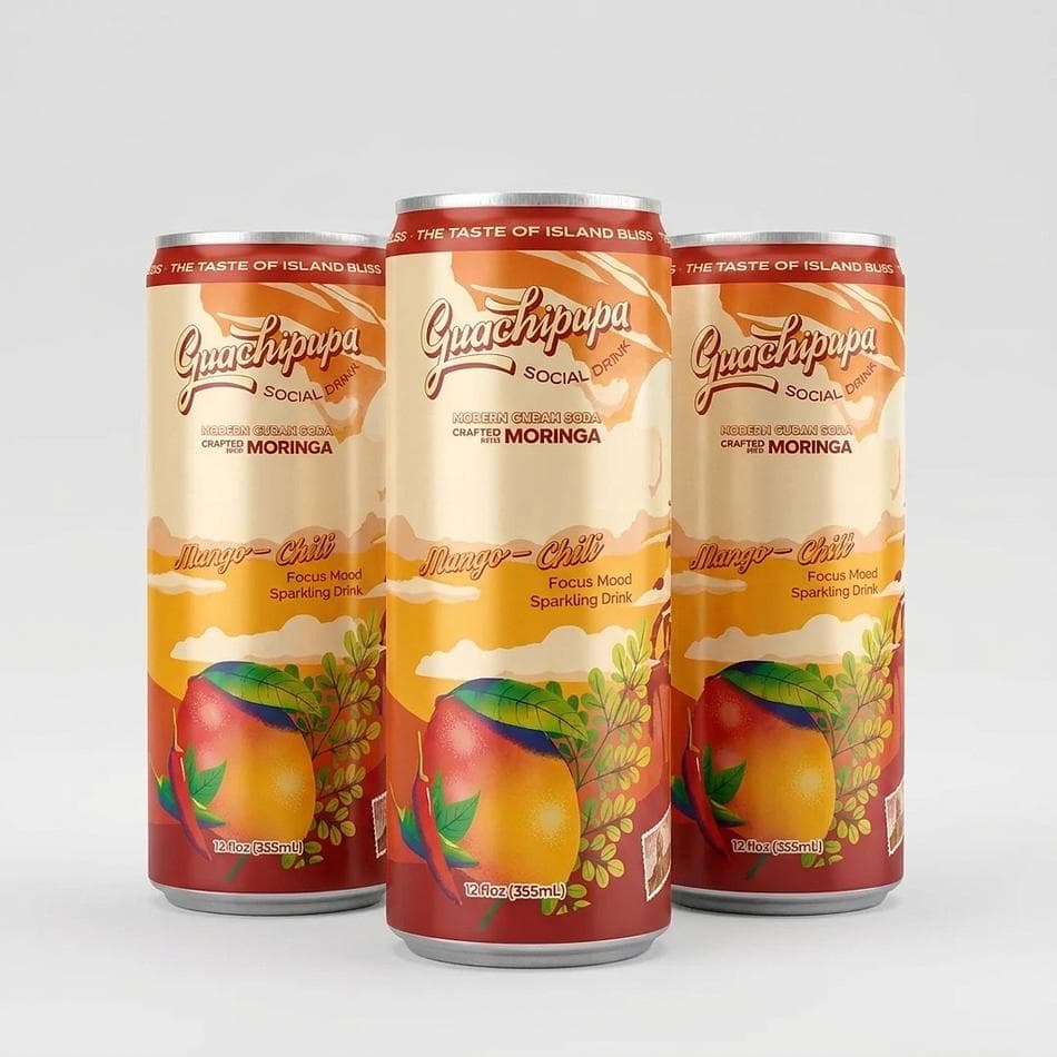 Functional Moringa Soda, Mango & Chili, Focus & Steady Energy, Low Sugar, 12-Pack Cans