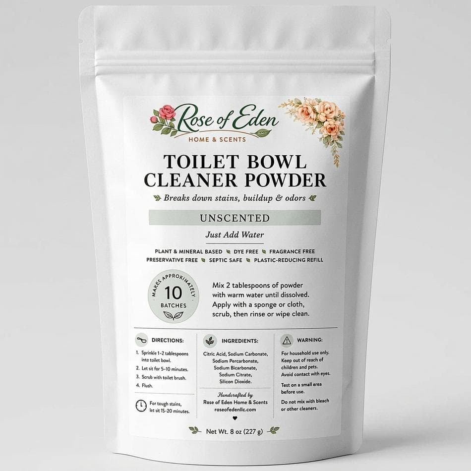 Toilet Bowl Cleaner Powder, Citric Acid & Oxygen Boost, Unscented Hard Water Stain Remover, Septic Safe, 8 oz Pouch