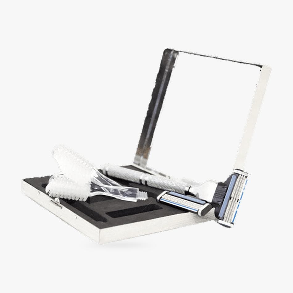 Travel Grooming Kit, Laser-Engraved Handle, Razor + Toothbrush Heads, Space-Saving Shave & Oral Care Set, 6-Piece