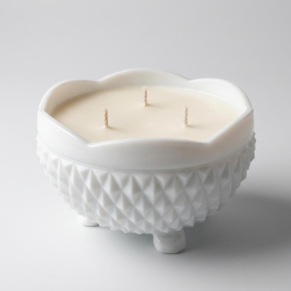 Vintage Milk Glass Bowl Candle, Soy Wax, Lavender + Cedar Scent, 24.34 oz, Footed Dish Vessel