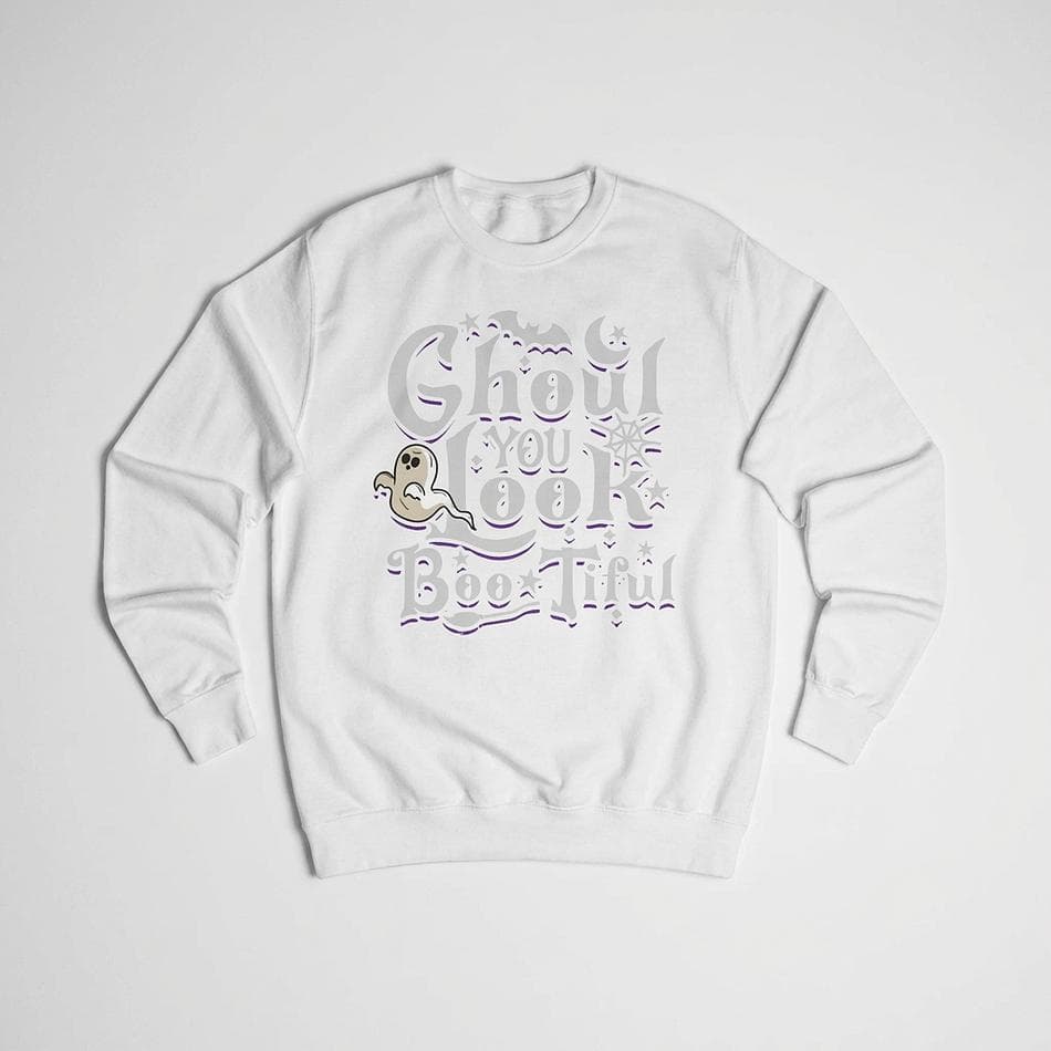 Unisex Halloween Crewneck Sweatshirt, Boo-tiful Ghoul Graphic, Cozy Fall Layer, Sizes S–2XL, Limited Edition
