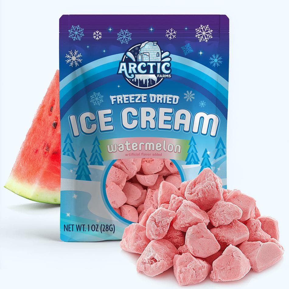 Freeze-Dried Ice Cream Bits, Watermelon, No-Melt Crunchy Snack, Shelf-Stable, Resealable Bag (1 oz)