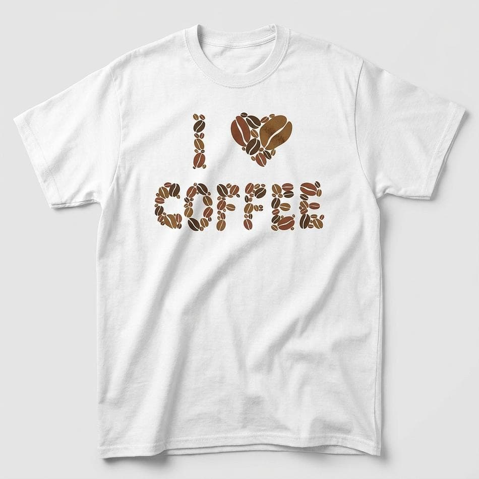 Coffee Lover Graphic T-Shirt, Coffee Bean Quote "I Love Coffee", Unisex Short Sleeve Tee, Sizes S-3XL