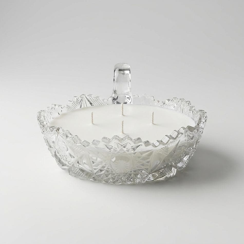 Vintage Pressed Glass Dish Soy Candle, Lavender & Cedar, Calming Scent Throw, Multi-Wick, 7.73 oz, Reusable Candy Dish