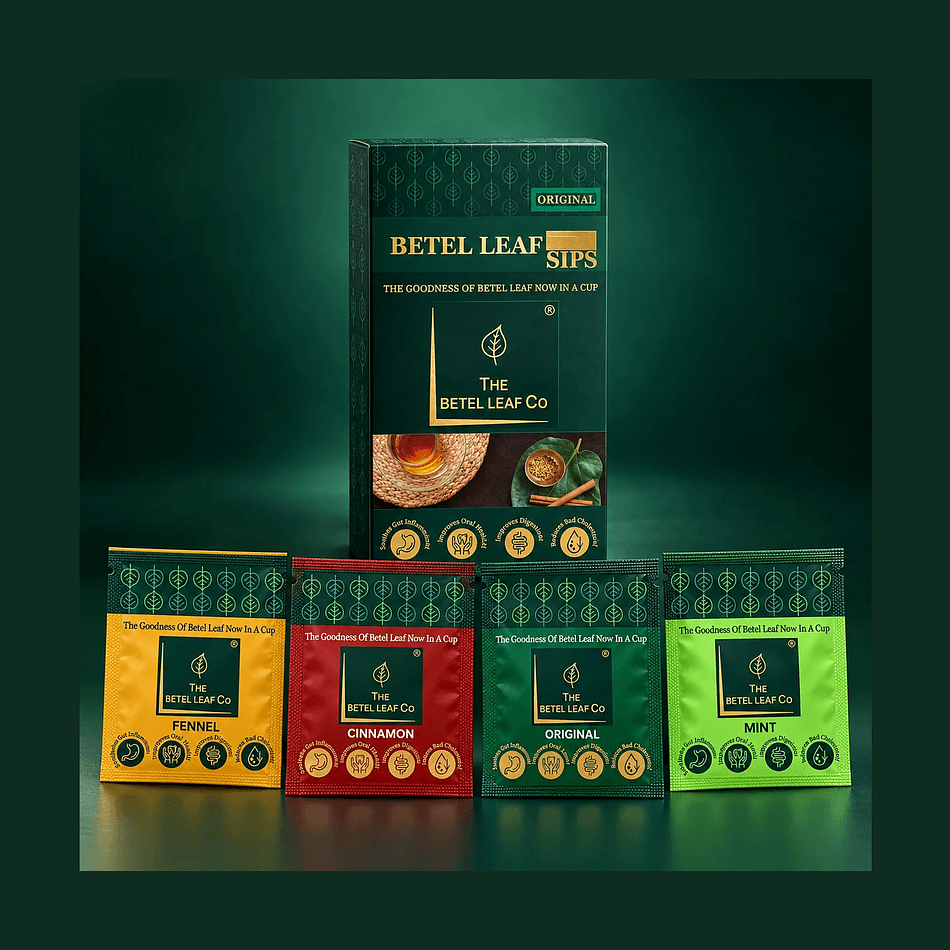 Betel Leaf Tea Bags, Assorted Flavours, Paan-Inspired Digestive Sip, 16 Sachets Box [4 Each Flavor]