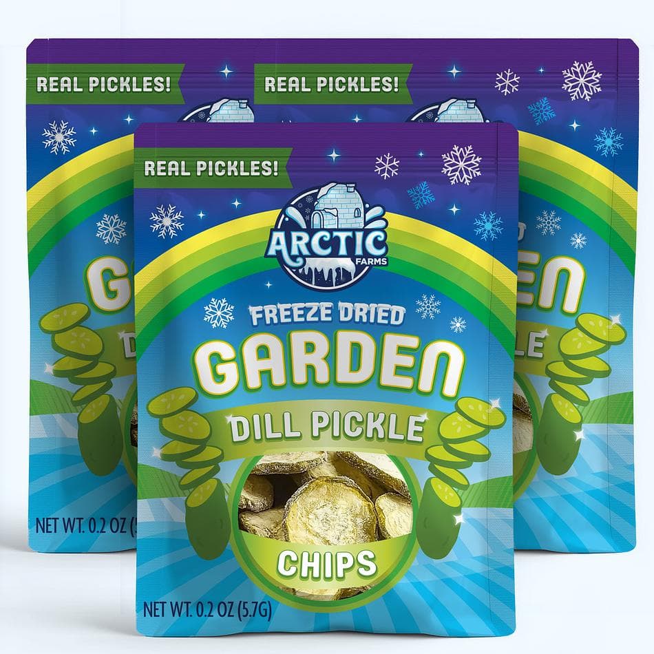 Freeze-Dried Dill Pickle Chips, Less Salty, Tangy Crunchy Pickle Snack, Pack of 3 Resealable Bags (0.2 oz each)