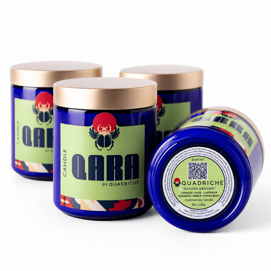 SACRED GROUND Lavender Tonka Soy Candle, Orange & Oakmoss Notes, Calm Meditative Scent, 8 oz Cobalt Glass Jar