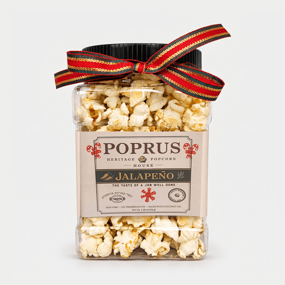 Jalapeño Popcorn, Coconut Oil, Kosher Parve, Spicy Savory Snack, 1.20 oz Gift Jar + Printable Christmas Matching Game