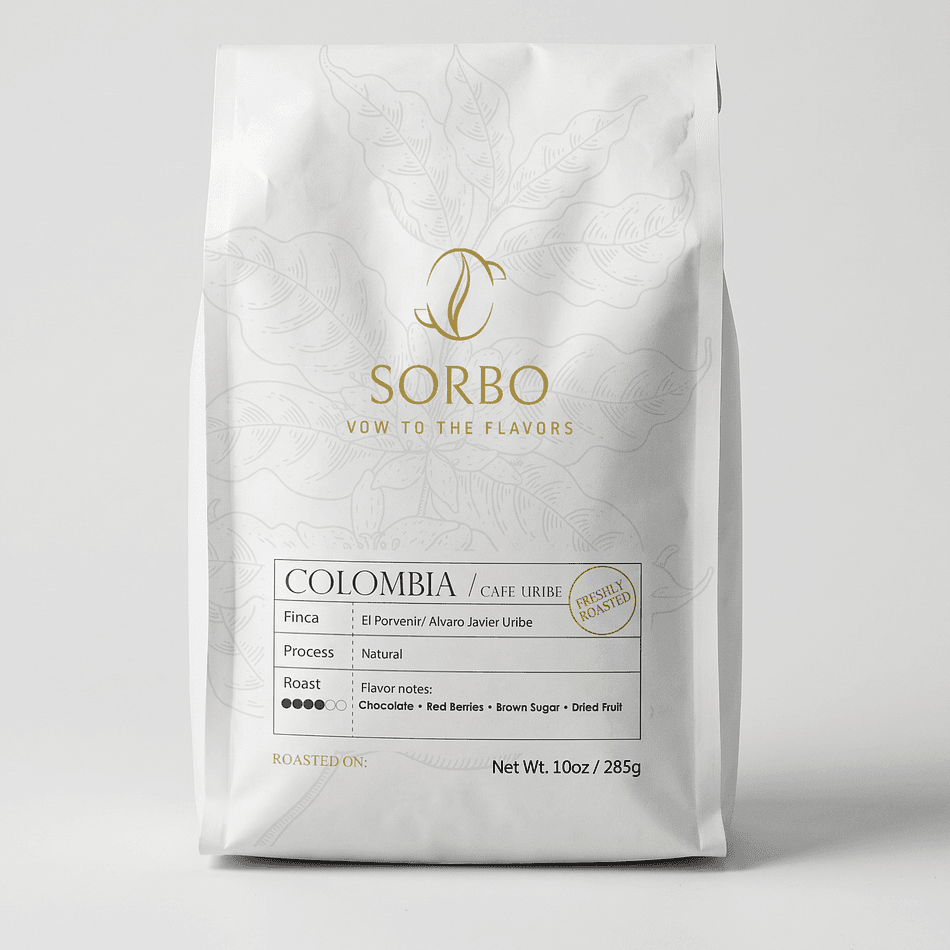 Natural Process Colombian Single Origin Coffee, Café Uribe El Porvenir, Chocolate & Red Berry Notes, Medium-Dark Roast, 10 oz Bag