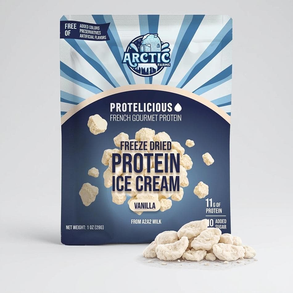 Freeze-Dried Protein Ice Cream Bites, A2A2 Milk & Madagascar Vanilla, Zero Added Sugar, Crunchy Snack, Resealable Bag