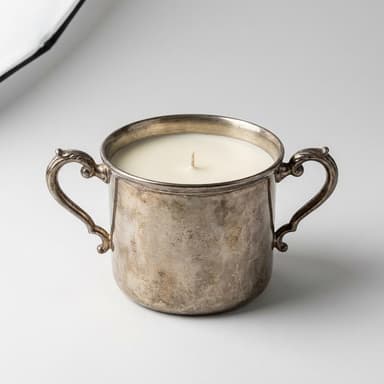 Vintage Sugar Bowl Soy Candle, Silver-Plate on Copper, Oakmoss & Amber, 5.75 oz, Reusable Vessel