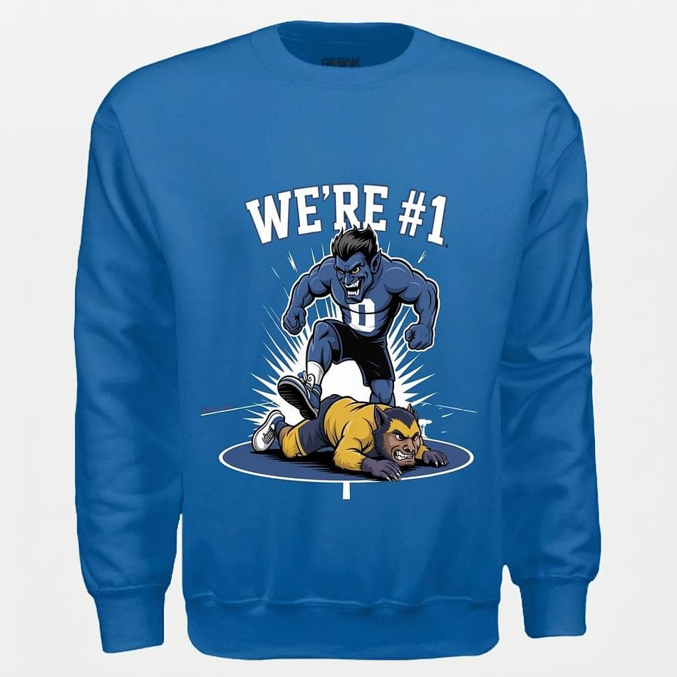 Graphic Crewneck Sweatshirt, 50/50 Cotton-Poly Fleece, Duke Beats Michigan Design, Royal, XS-5XL