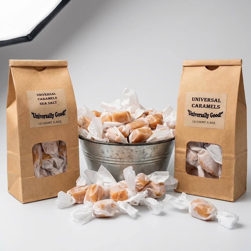 Peach Caramel Candy, Real Butter & Fresh Cream, Soft Old-Fashioned Gourmet Treat, Hand-Wrapped, 12-Piece Bag