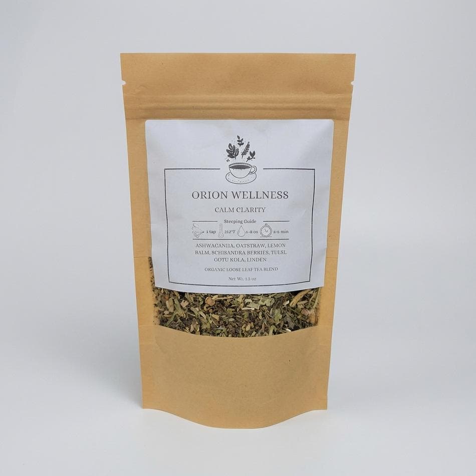 Calming Nervous System Herbal Tea, Ashwagandha + Tulsi + Lemon Balm, Stress Support, Organic Loose Leaf, 1.5 oz