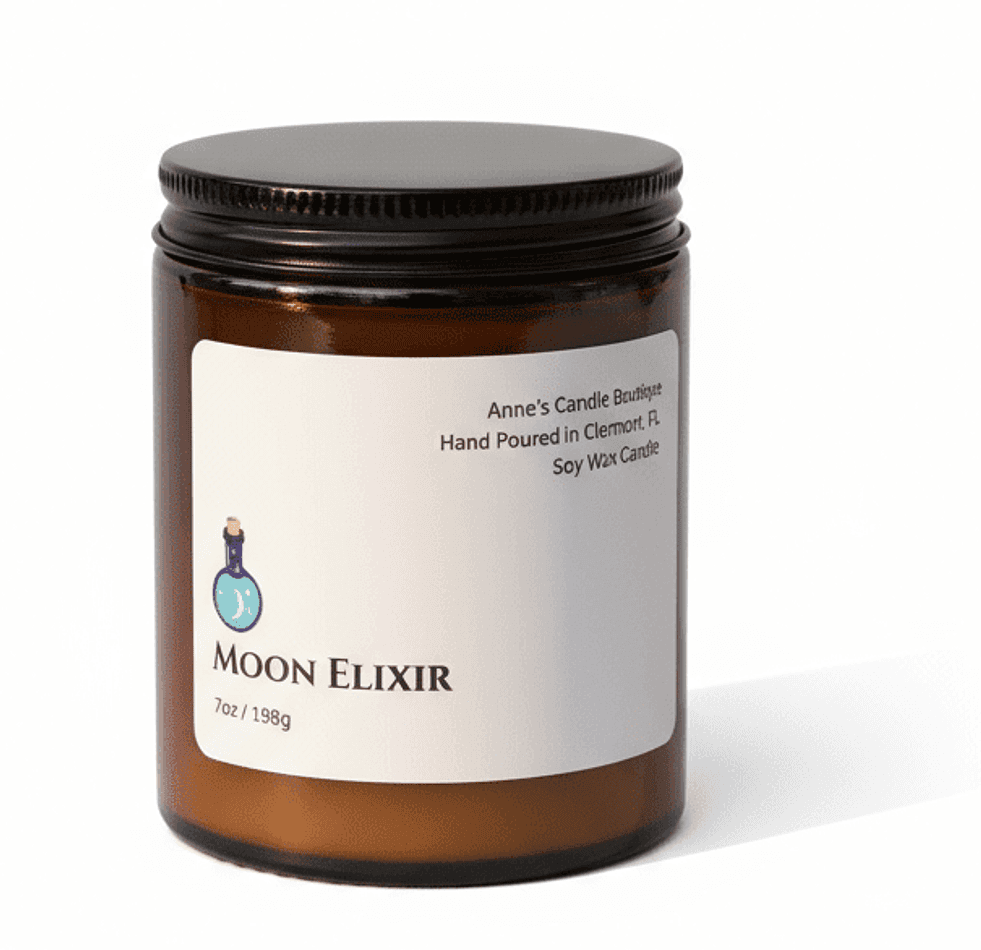 Moon Elixir Scented Candle, Patchouli Cinnamon & Cedarwood, Calming Cozy Aroma, 7 oz Jar Candle