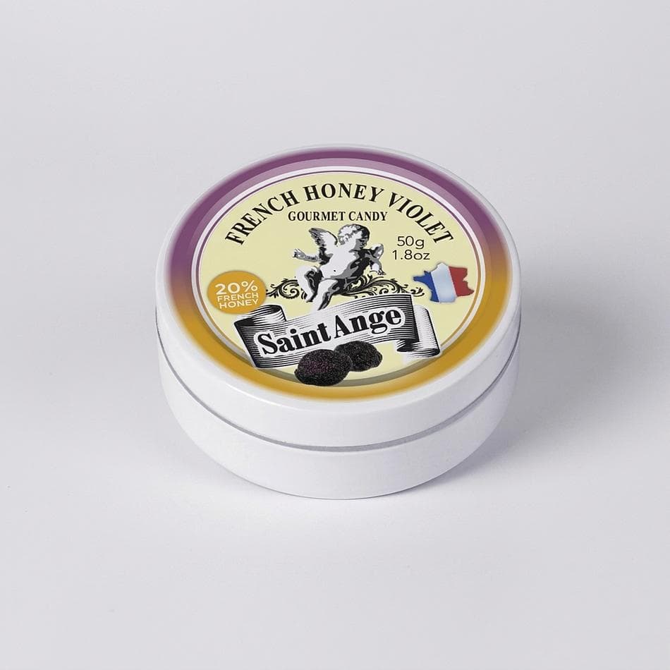 Honey & Violet Pastilles Candy Tin, 20% Honey, Floral Throat Candy, 50 g, 1 Pack