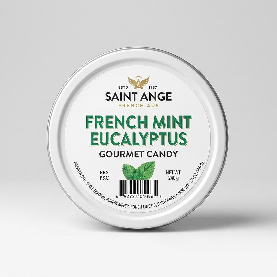 French Mint Eucalyptus Pastilles, Gum Arabic, Breath-Freshening Hard Candy, 1 Tin/Pack