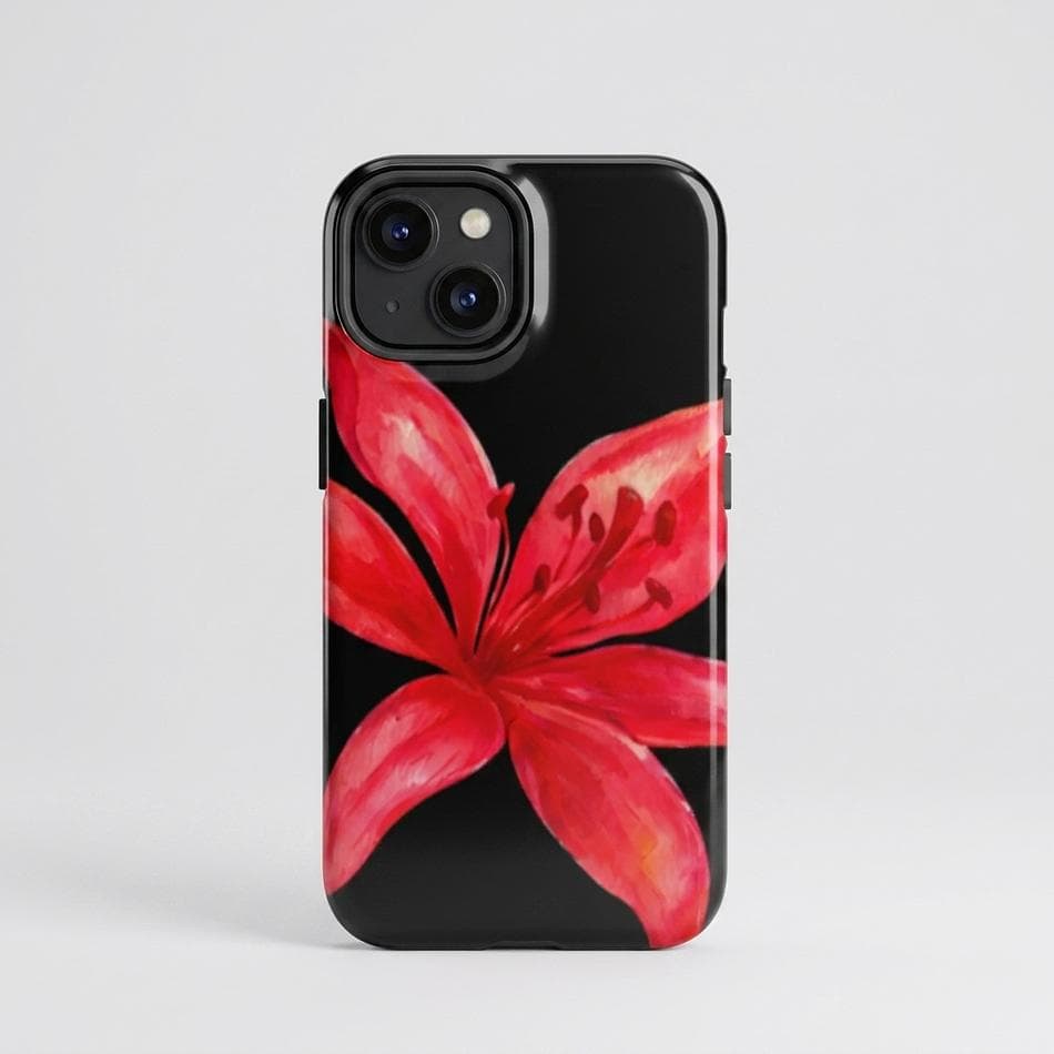 MagSafe Dual-Layer iPhone Case, Tiger Lily Floral, Red & Black, Drop Protection, Matte/Gloss, iPhone 14–17