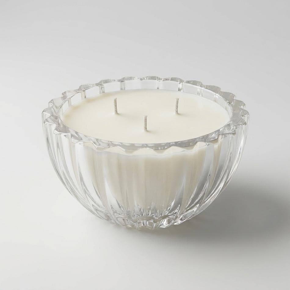 Vintage Glass Bowl Soy Candle, Lavender & Sage + Cedar Amber, Reusable Fluted Vessel, 7.53 oz