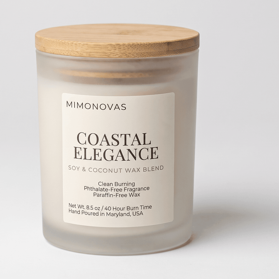 Soy & Coconut Wax Candle, Citrus Sea Salt & Jasmine, Fresh Coastal Scent, Frosted Glass Jar, 8.5 oz