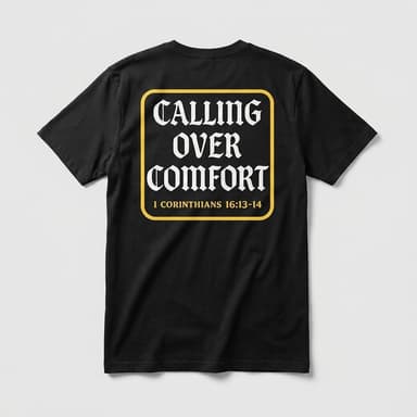 Men’s Faith Graphic Tee, 60/40 Cotton-Poly Blend, “Calling Over Comfort” Verse, Pre-Shrunk, Black, Sizes L–2XL