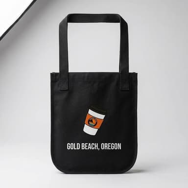 Organic Cotton Canvas Tote Bag, Gold Beach Oregon Coffee Cup Print, Reusable Market Shopper, 9 oz, One Size