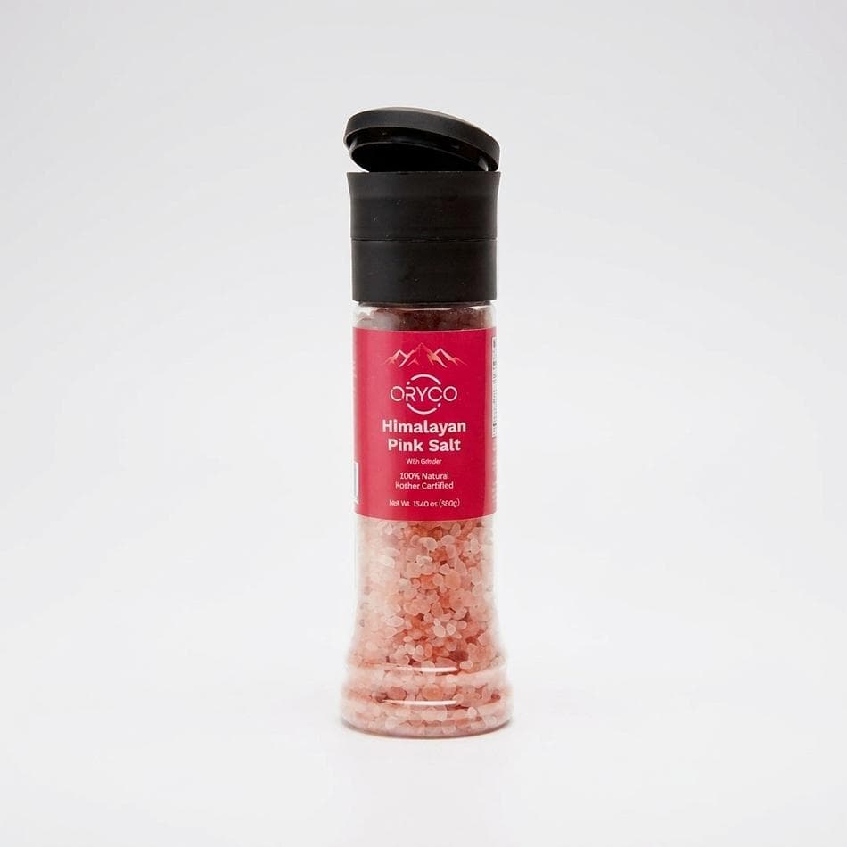 Himalayan Pink Salt Grinder, Coarse 2–5mm Crystals, Adjustable Refillable Mill, No Additives, 13.4 oz (380g)