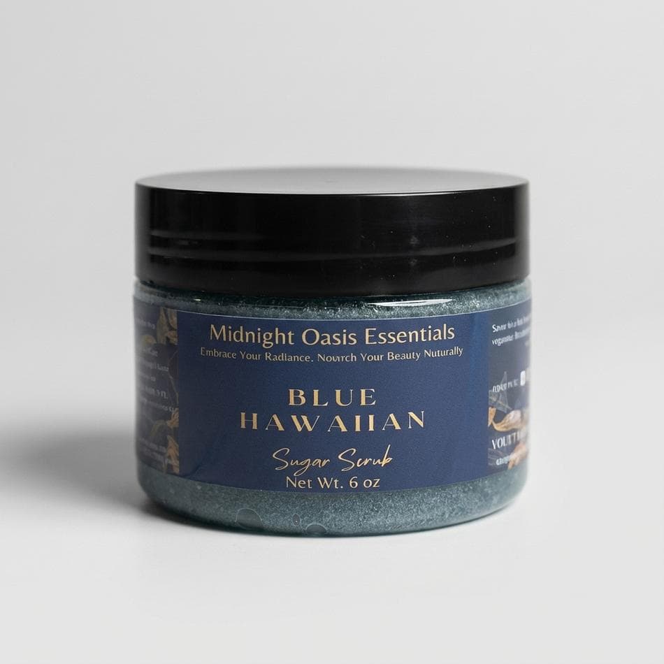 Exfoliating Sugar Body Scrub, Glycerin & Grapeseed Oil, Tropical Glow Smooth Skin, Blue Hawaiian Scent, 4 oz Jar