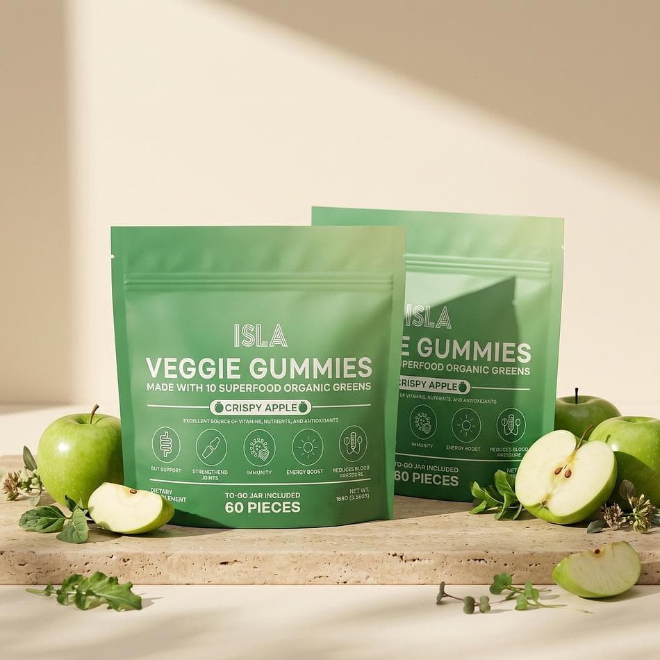 Super Greens Veggie Gummies- Crispy Apple- Won’t Melt in Heat, 2-Pack Bundle (2 x 60 Gummies)