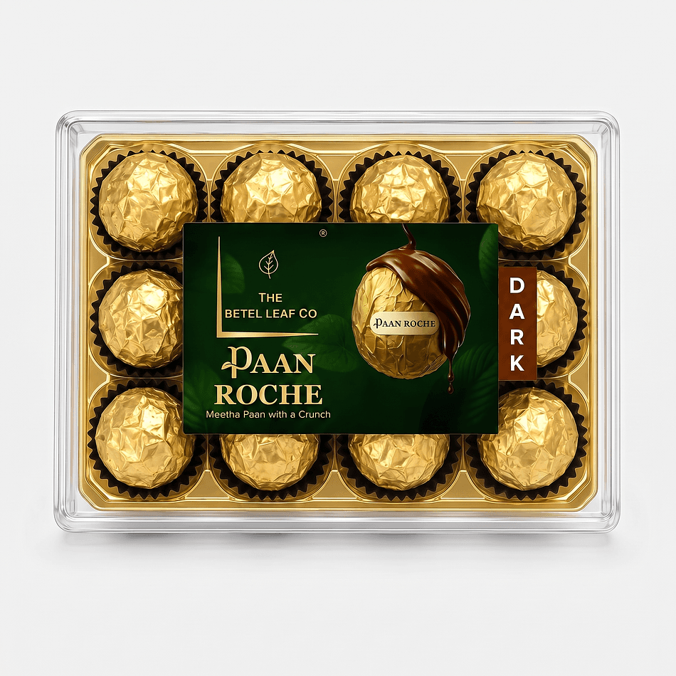 Paan Chocolate Truffles, Meetha Paan Center, Wafer Crunch, Dark Chocolate Coated, 12-Piece Gift Box
